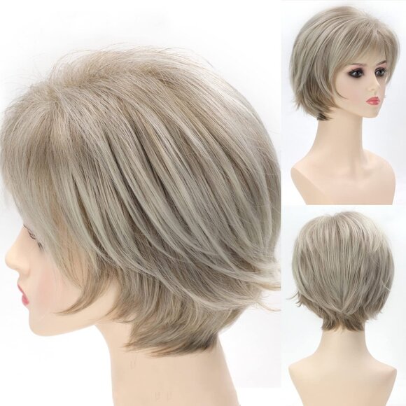New SEVENCOLORS Short Ash Blonde Wig Blonde Pixie Cut with Bangs - Picture 1 of 1